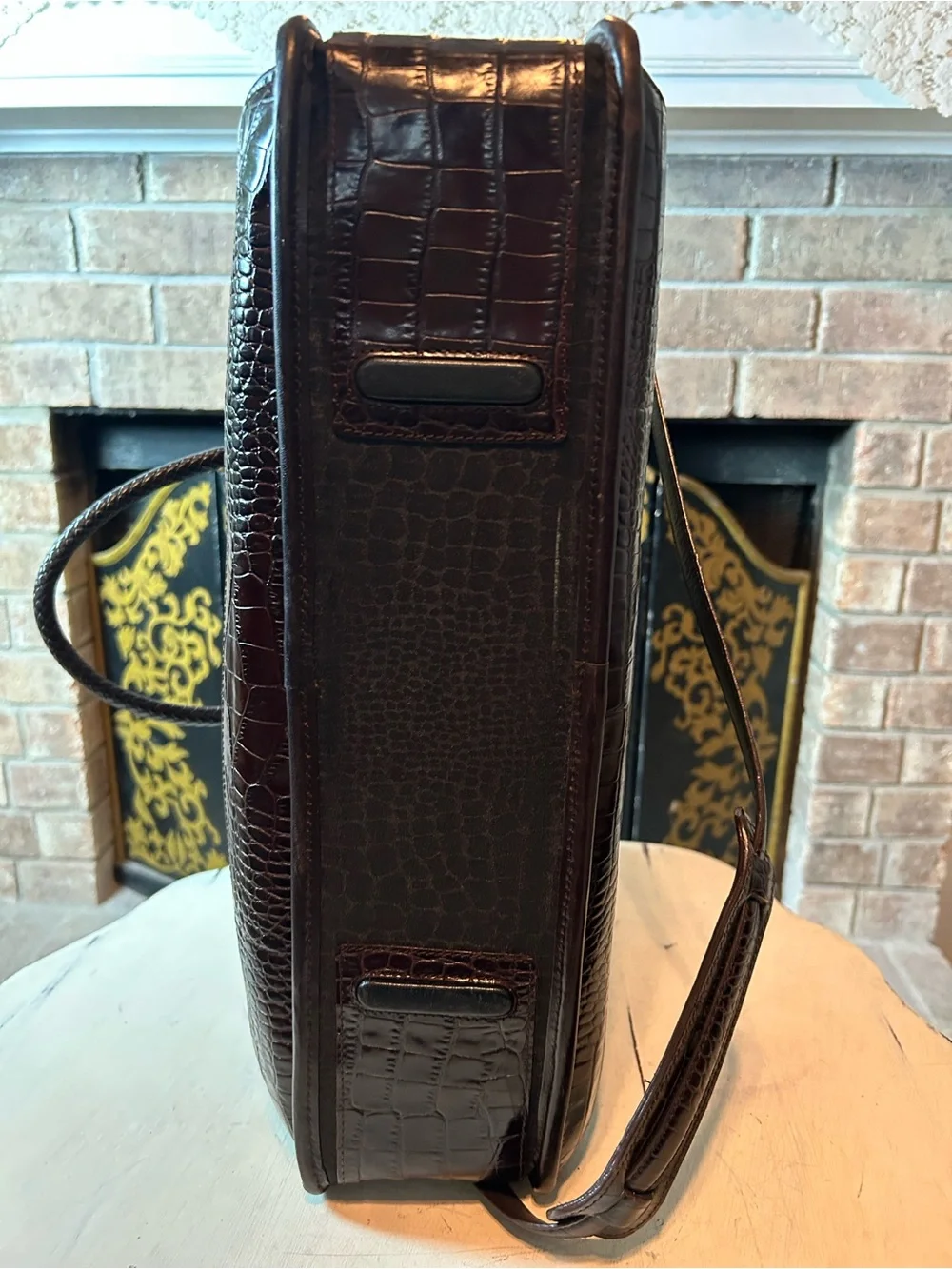 BRIGHTON Martha Black Brown Croc Leather Laptop Briefcase Shoulder Bag Tote